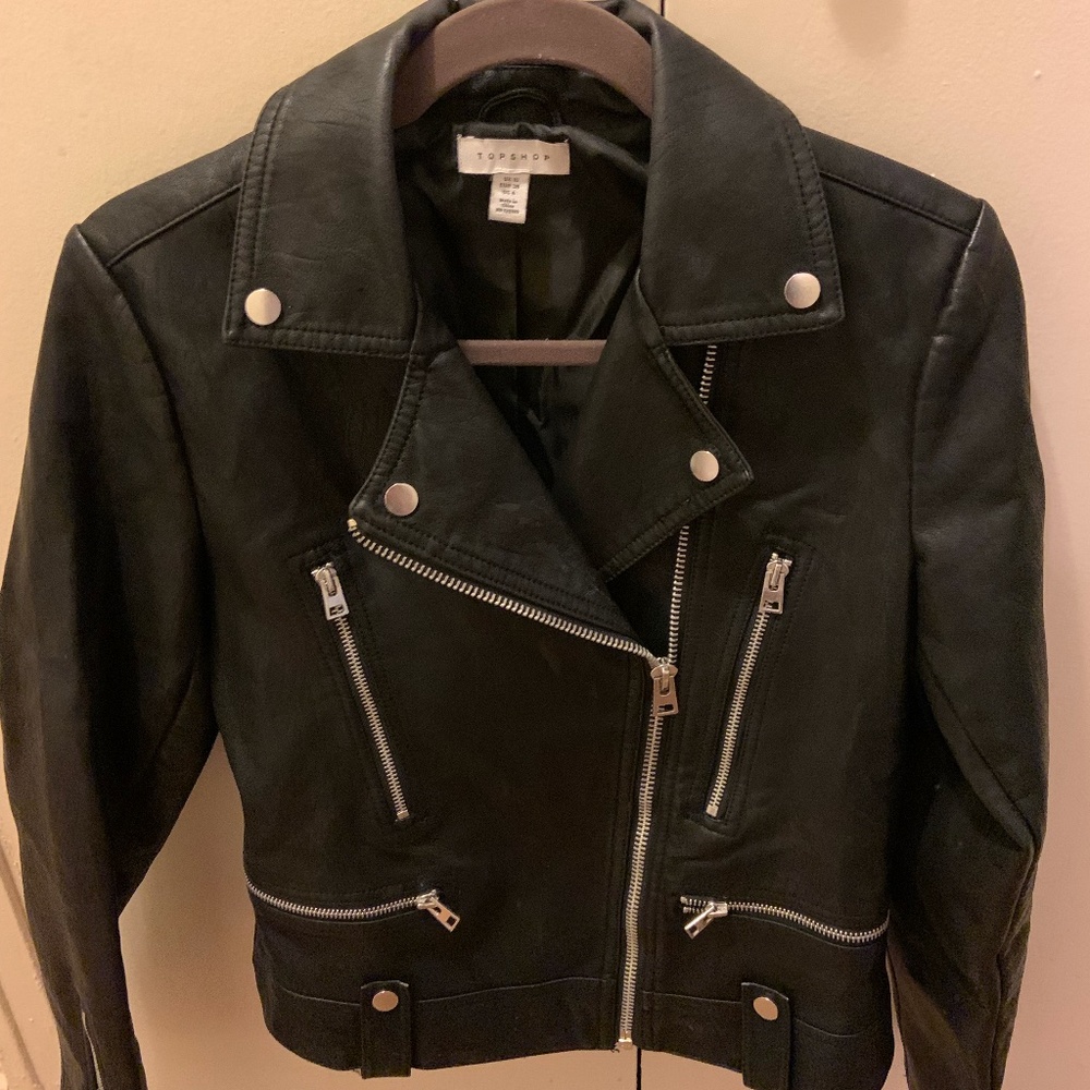 Black Faux Leather Bomber Jacket
